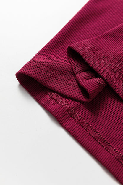 Wild Ginger Contrast Floral Sleeve Solid Ribbed Body Patchwork Long Sleeve Top