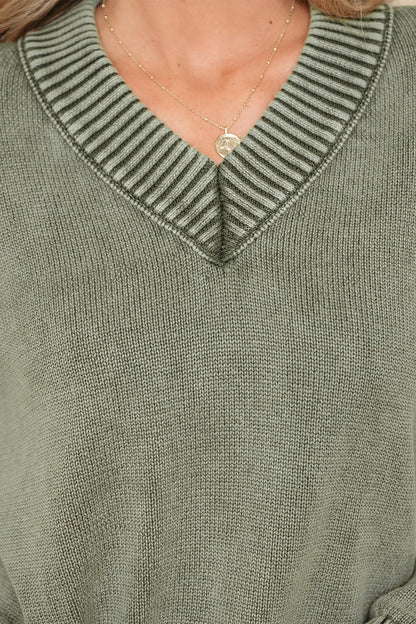 Black Mineral Wash V Neck Knit Exposed Seam Drop Shoulder Loose Sweater