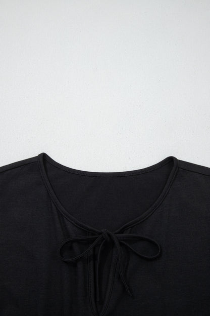 Black Plus Size Solid Color Bow Tie Peplum Tank Top