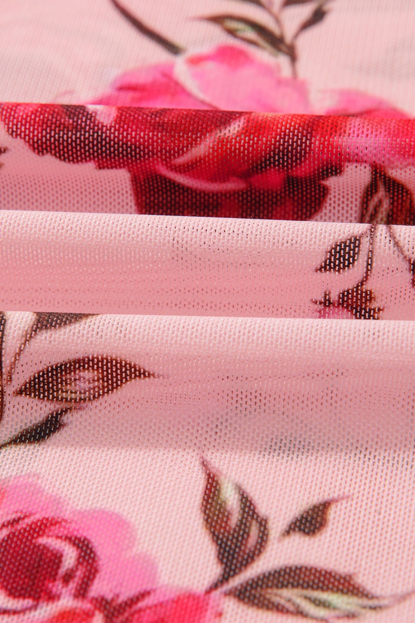 Pink Floral Print Exposed Seam Detail Mesh Long Sleeve Top