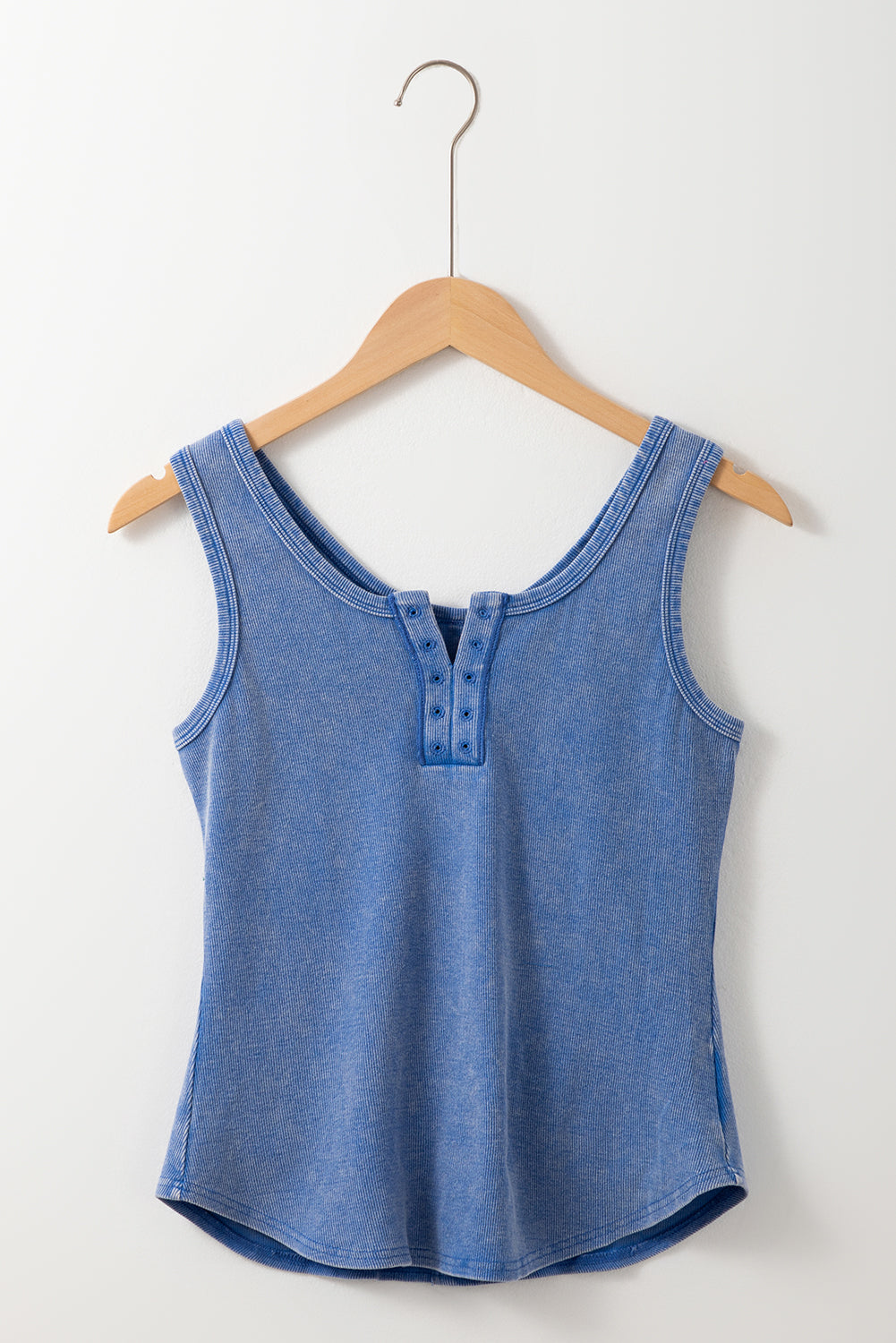 Sky Blue Mineral Wash Ribbed Notch Neck Tank Top