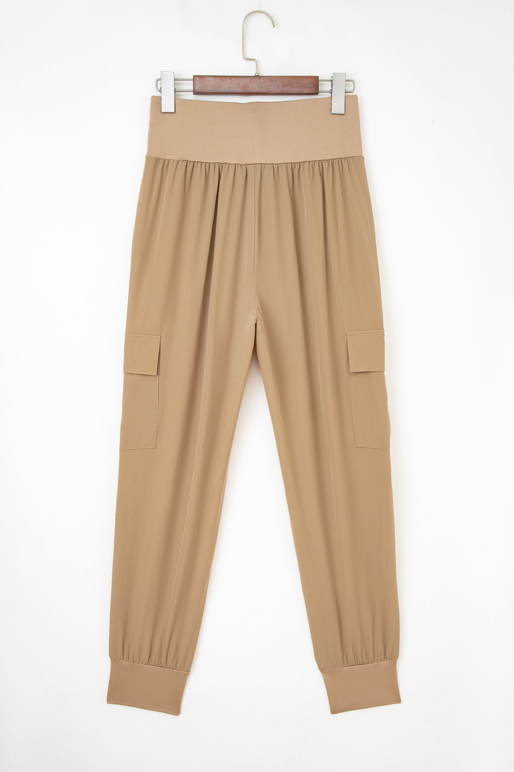 Camel Elastic High Waist Pocketed Cargo Jogger Pants