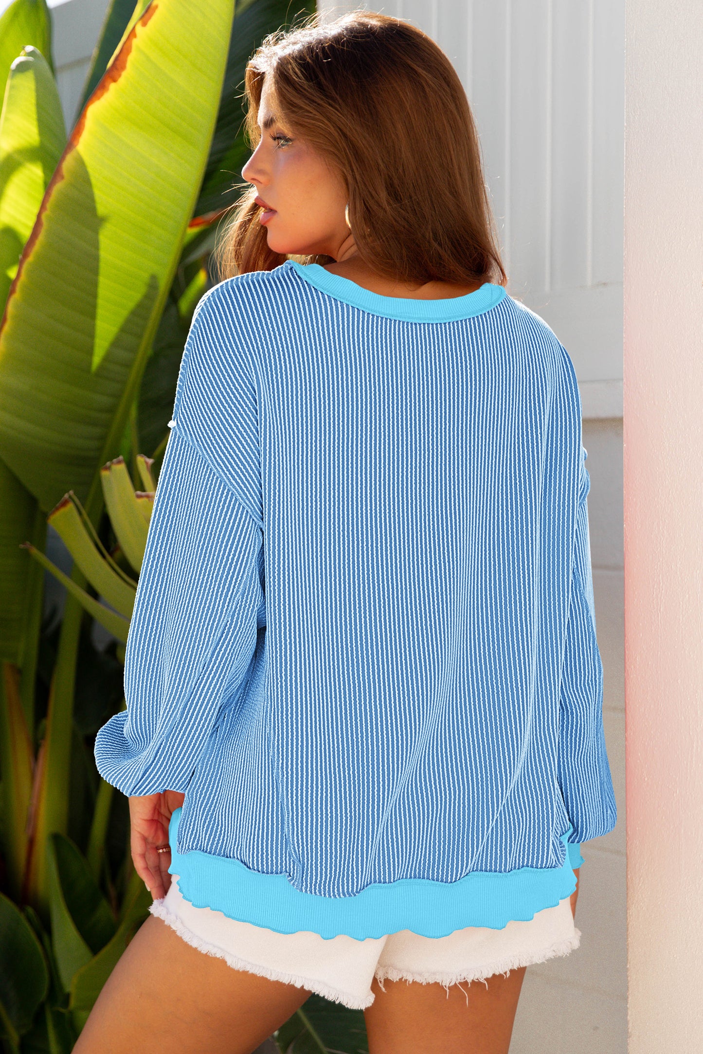 Bright Green Twisted Rib Uneven Hem Drop Shoulder Loose Knit Top