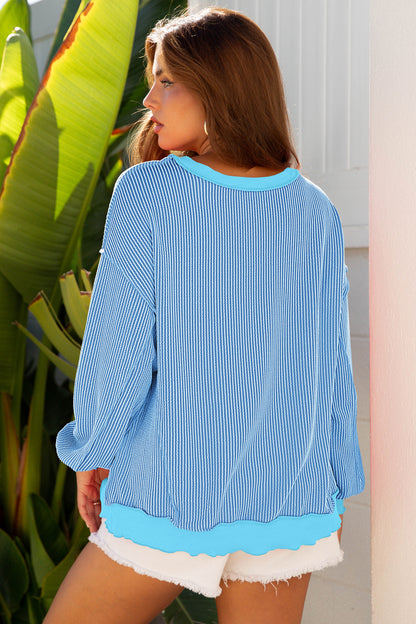 Bright Green Twisted Rib Uneven Hem Drop Shoulder Loose Knit Top