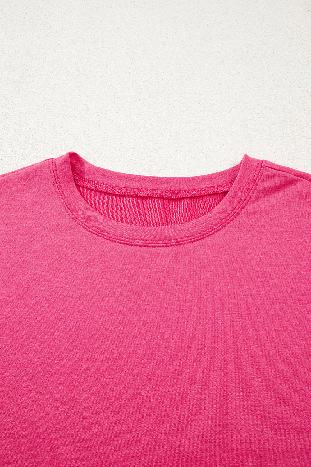 Strawberry Pink Floral Hemline Patchwork Round Neck Casual Top