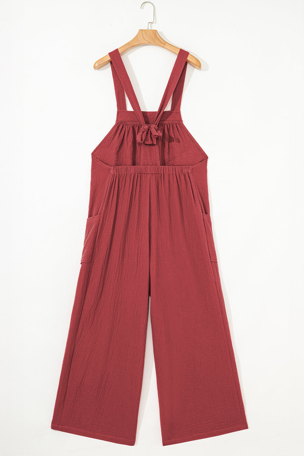 Red Clay Knotted Back Strap Cotton Bib Jumpsuit