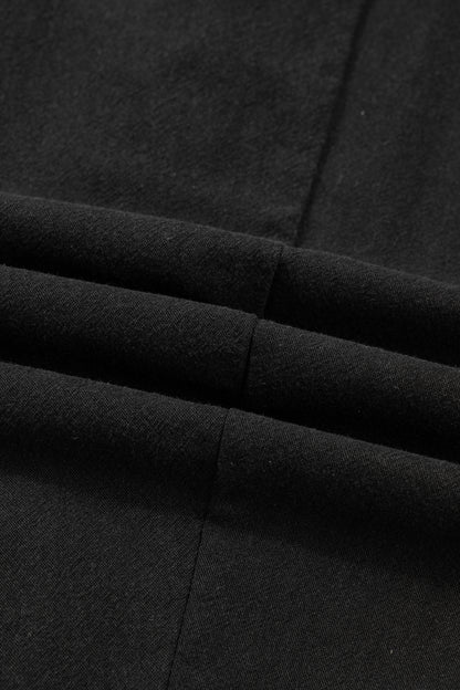 Black Drawstring Elastic Waist Patch Pocket Barrel Leg Casual Pants