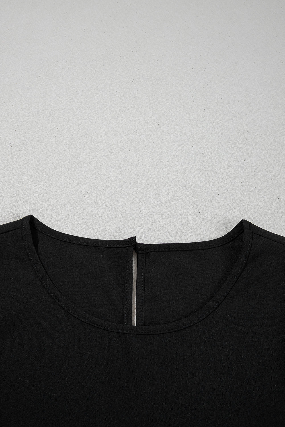 Black Ruffle Trimmed 3/4 Sleeve Round Neck Blouse