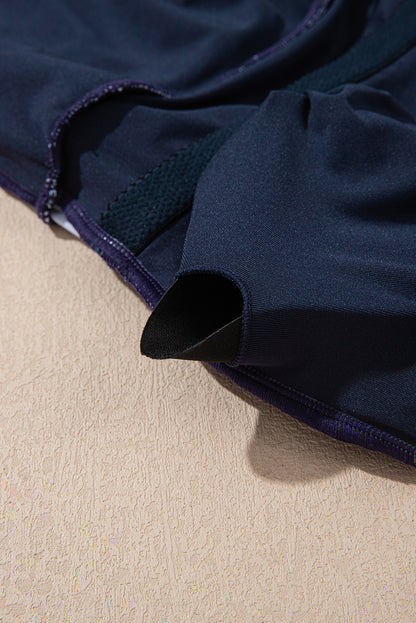 Blue Crossed Back Floral Print Asymmetric Knot Side One Piece Swimsuit