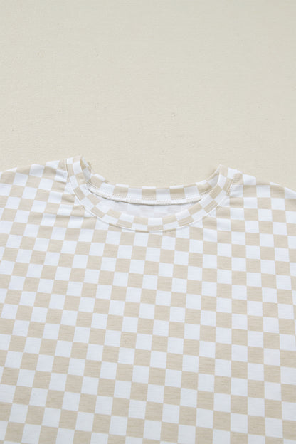 Khaki Checkered Print Half Sleeve Tee 2pcs Lounge Pant Set