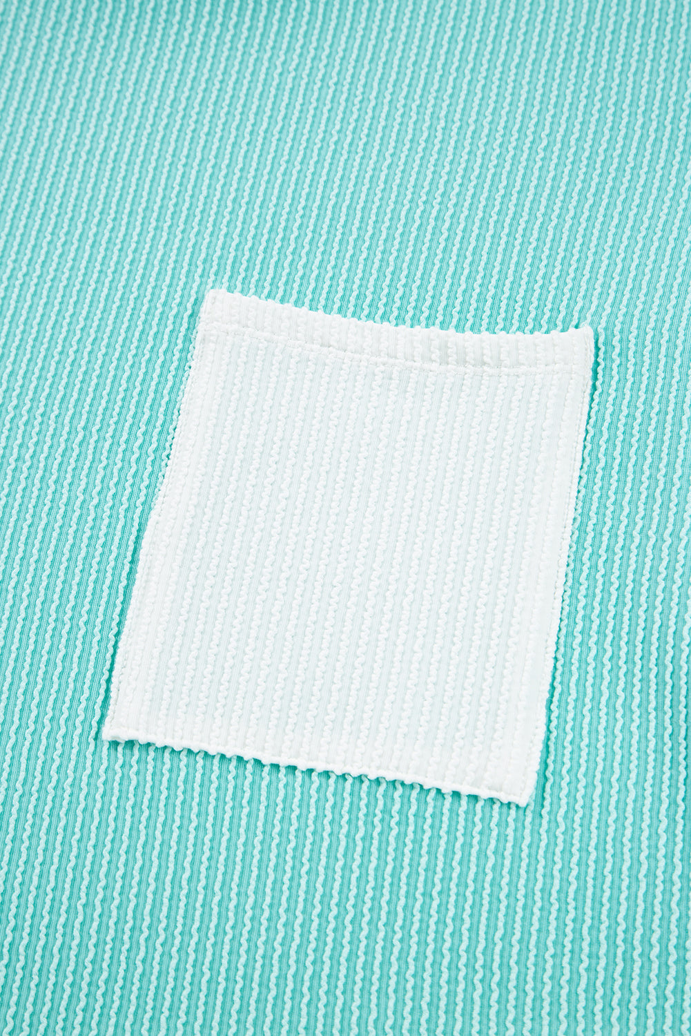 Iceland Blue 3D Ribbed Texture Contrast Patched Pocket Long Sleeve Top