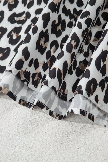 Multicolour Leopard Print Contrast Trim Button Split Neck Plus Long Sleeve Top