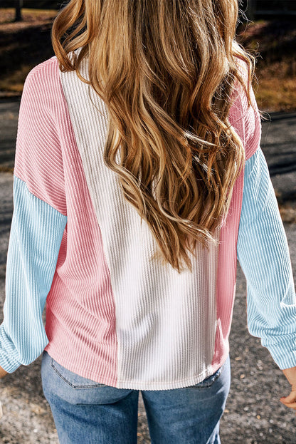 Beau Blue Color Block Corded Long Sleeve Top
