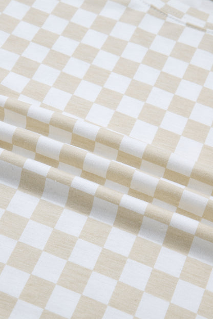 Khaki Checkered Print Half Sleeve Tee 2pcs Lounge Pant Set