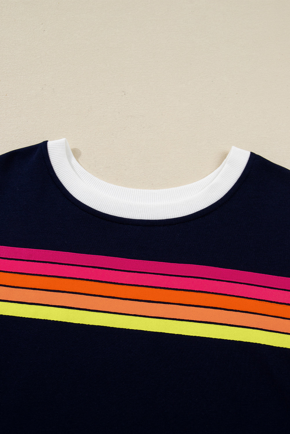 Bluing Colorful Striped Accent Varsity Long Sleeve Pullover and Shorts Matching Set