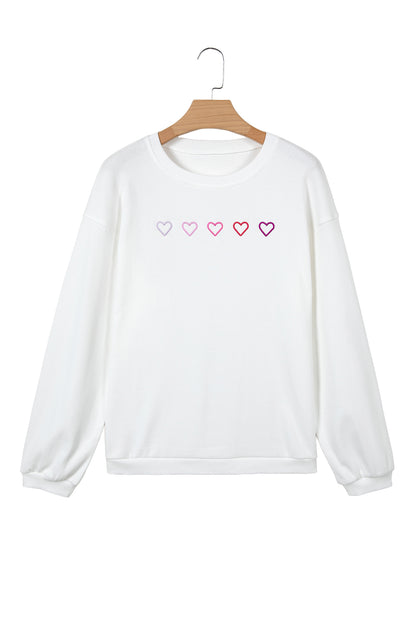 Pink 3d Ribbed XOXO Heart Embroidered Drop Shoulder Sweatshirt
