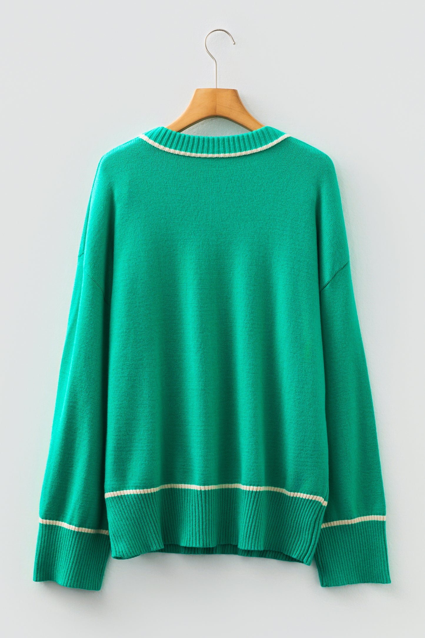 Sea Green Contrast Detail Drop Shoulder Baggy Sweater