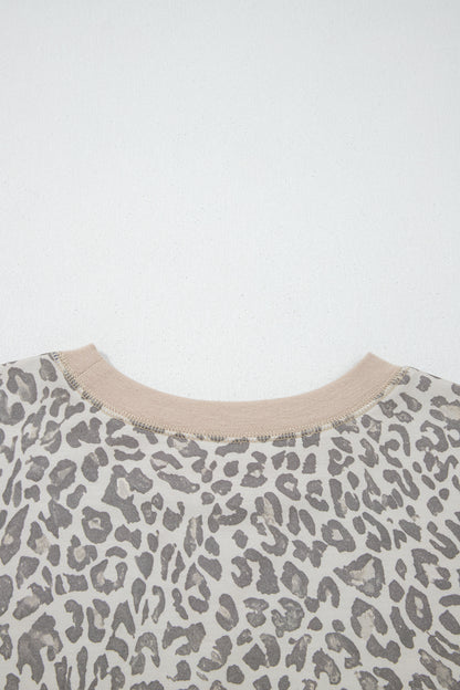 Brown Leopard Print Patchwork Crew Neck Sweatshirt