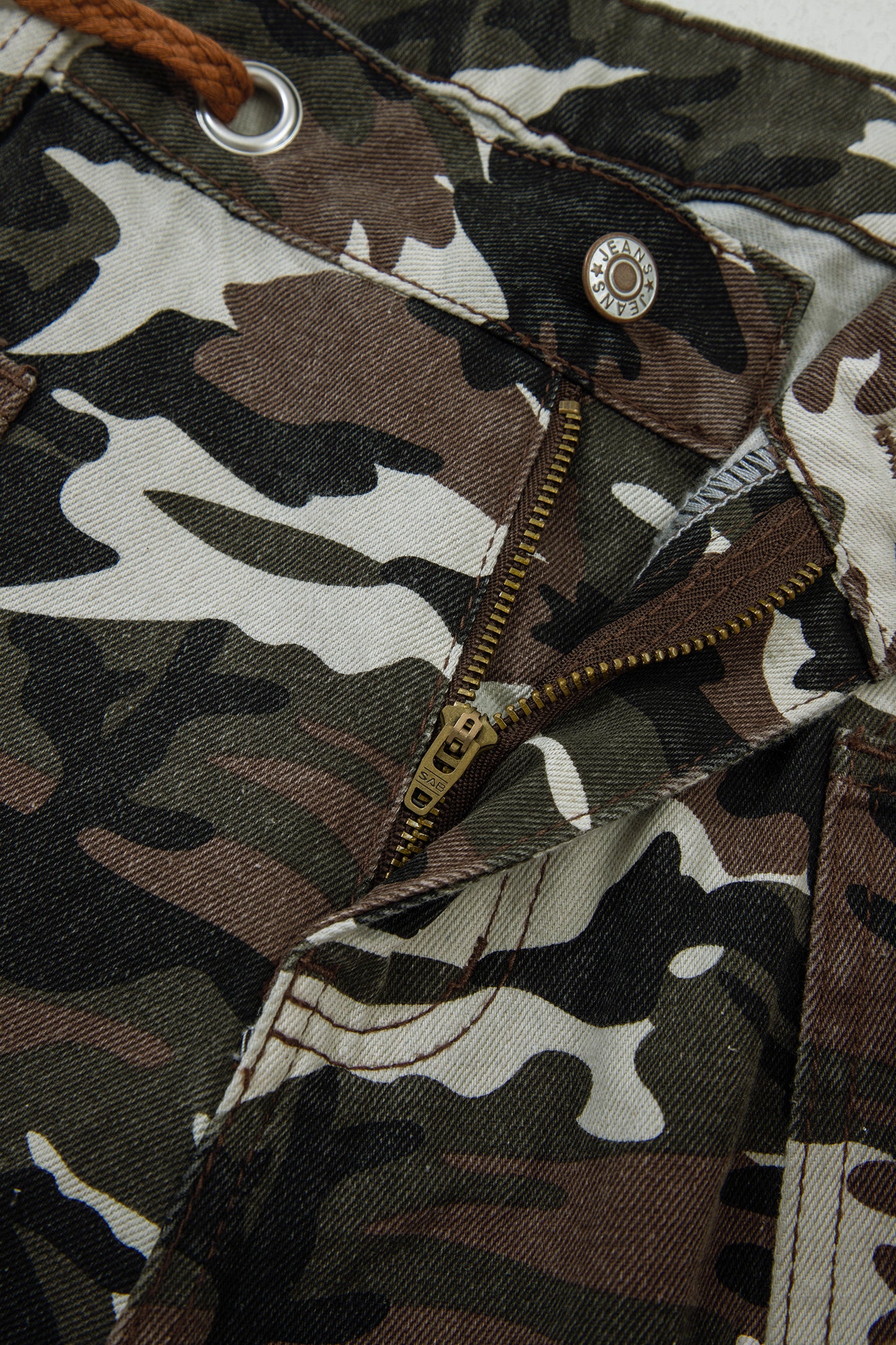 Green Camouflage Print Splashed Distressed Loose Denim Pants