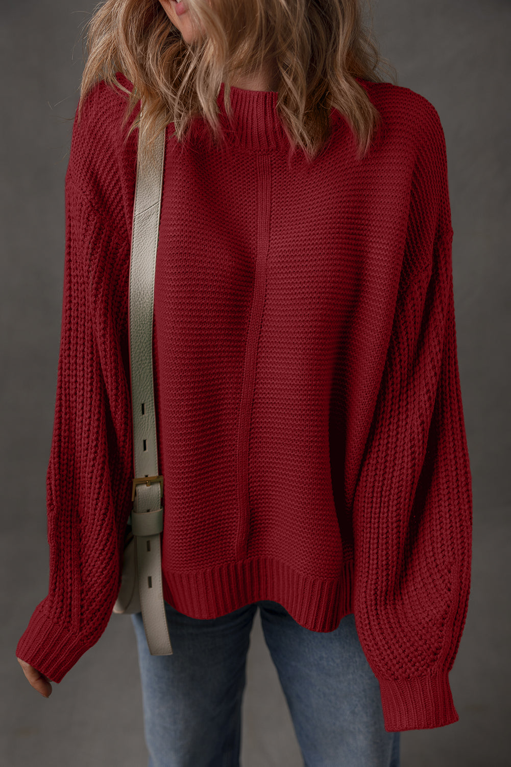 Red Dahlia Solid Color Front Seam Drop Shoulder Loose Sweater