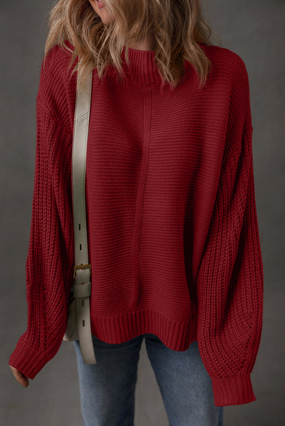 Red Dahlia Solid Color Front Seam Drop Shoulder Loose Sweater