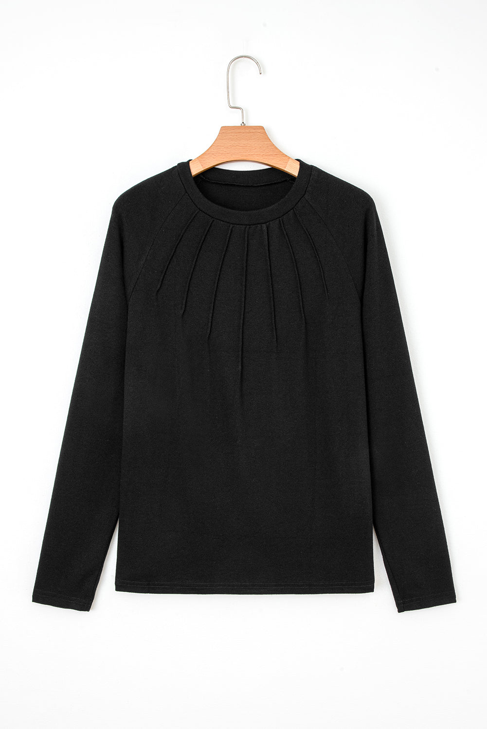 Black Solid Color Seam Detail Raglan Long Sleeve Top