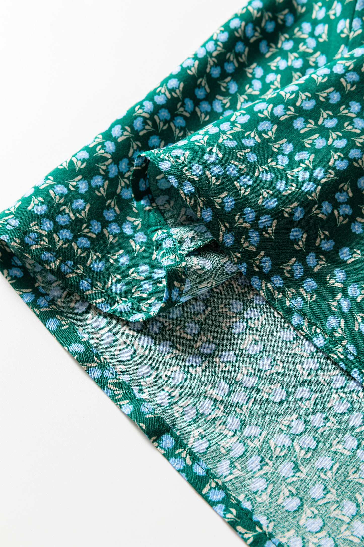 Green Boho Chic Notched V Neck Plus Floral Short Sleeve Top