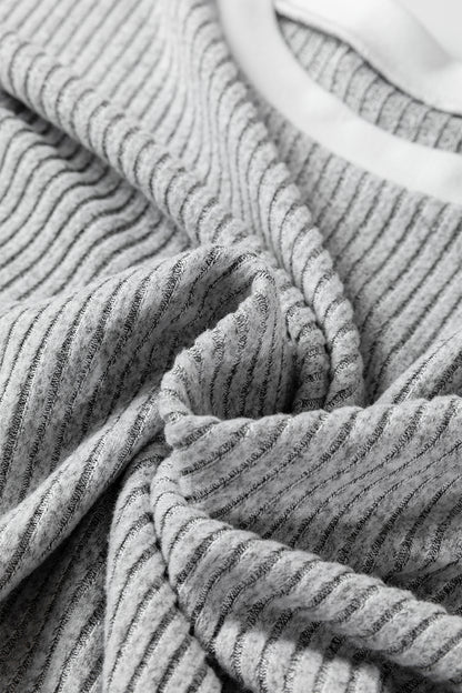 Gray Leopard Print Colorblock Patchwork Ribbed Knit Top