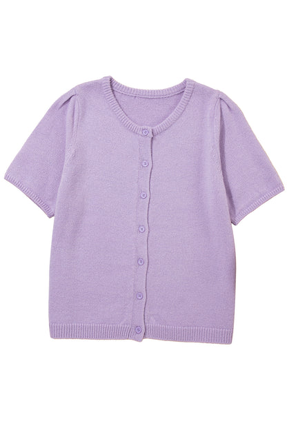 Orchid Petal Short Sleeve Soft Cardigan Sweater T Shirt