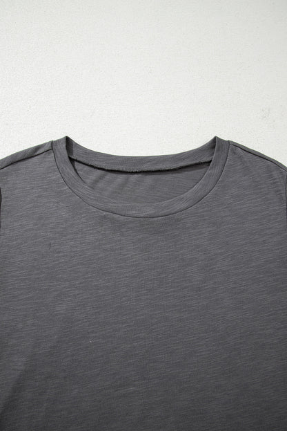 Dark Grey Double Ruffled Short Sleeve Plus Size Top