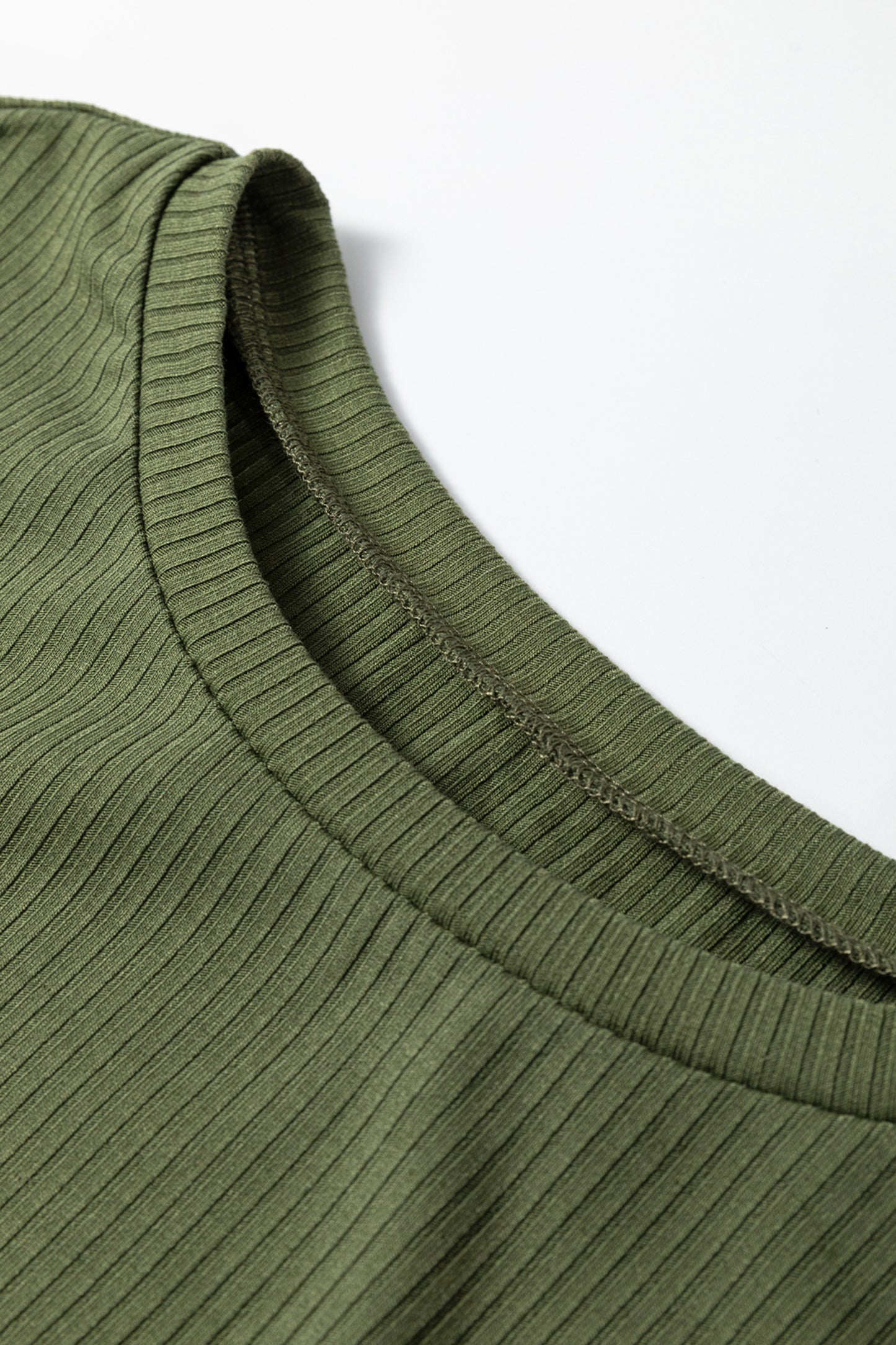 Dusty Pink Solid Color Ribbed Ruffled Short Sleeve T Shirt