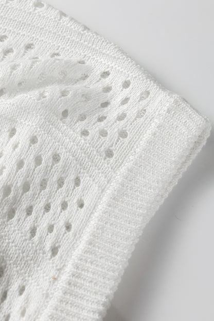 White Hollow Out Knit Round Neck Dolman Sweater