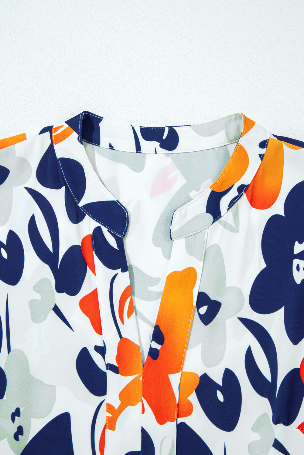 Orange Floral Print Notched Neck Flutter Sleeve Mini Dress