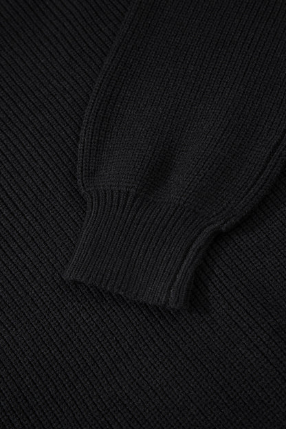 Black Ribbed Knit Ribbon Knot Backless Drop Shoulder Sweater