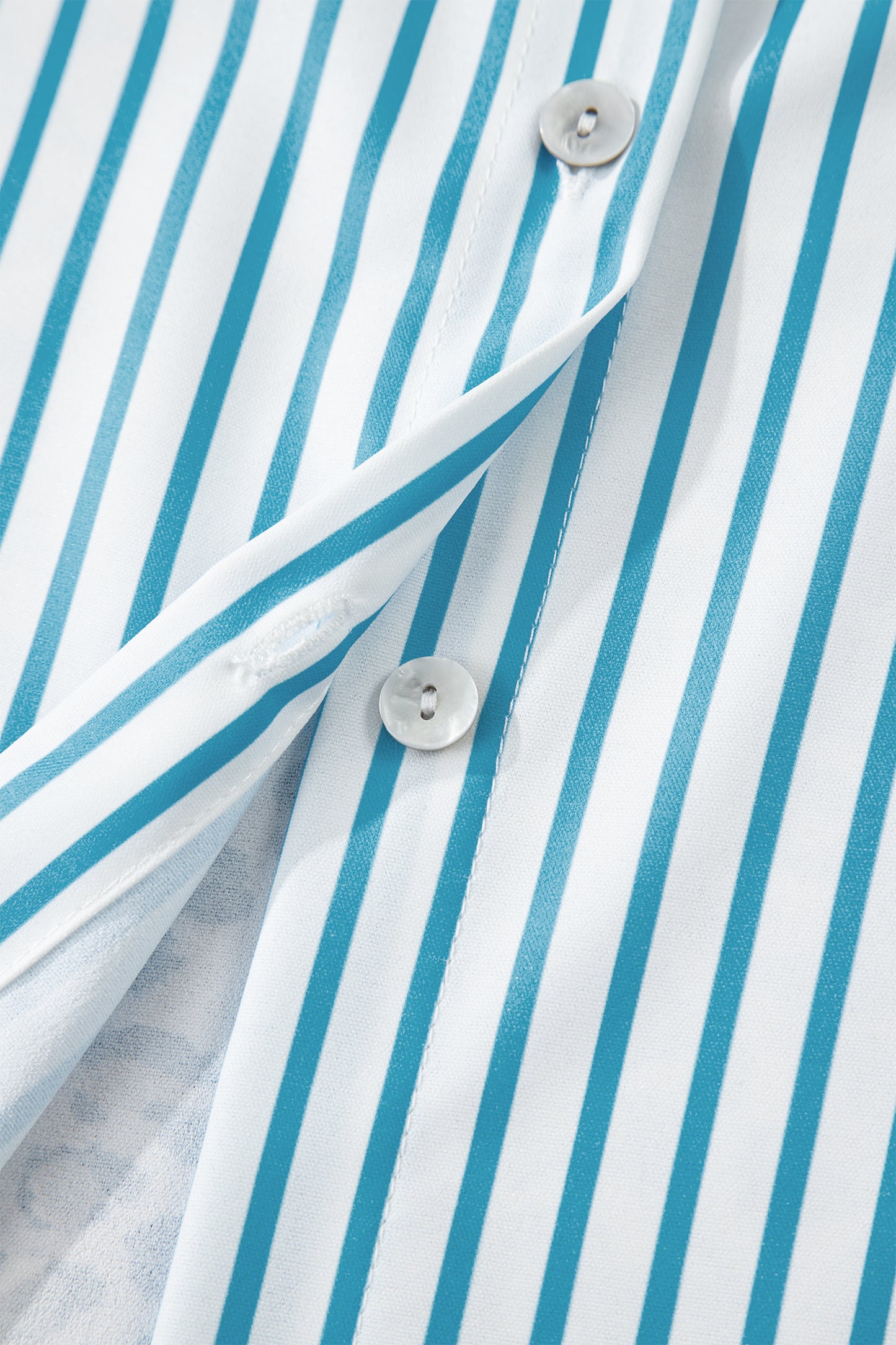 Sky Blue Stripe Contrast Leopard Patchwork Long Shirt Dress with Slits