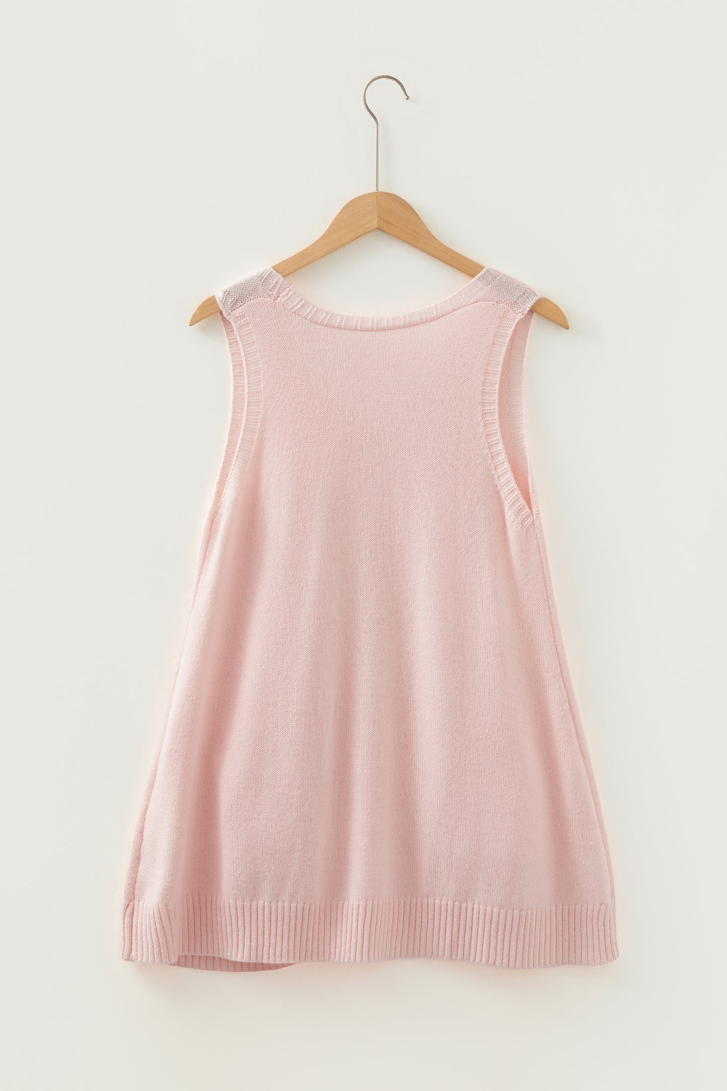 Dark Brown Ribbed Deep V Neckline Front Pocketed Loose Tunic Sweater Vest