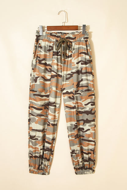 Green Camouflage Printed Drawstring Elastic Waist Jogger Pants