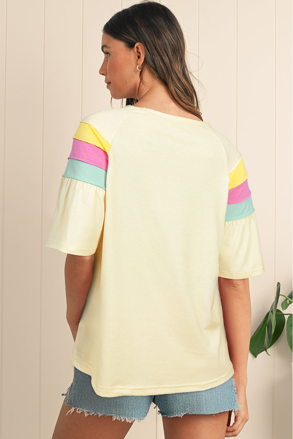 White Color Block Stitched Sleeve Loose T Shirt