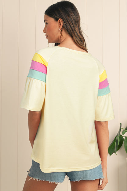 White Color Block Stitched Sleeve Loose T Shirt