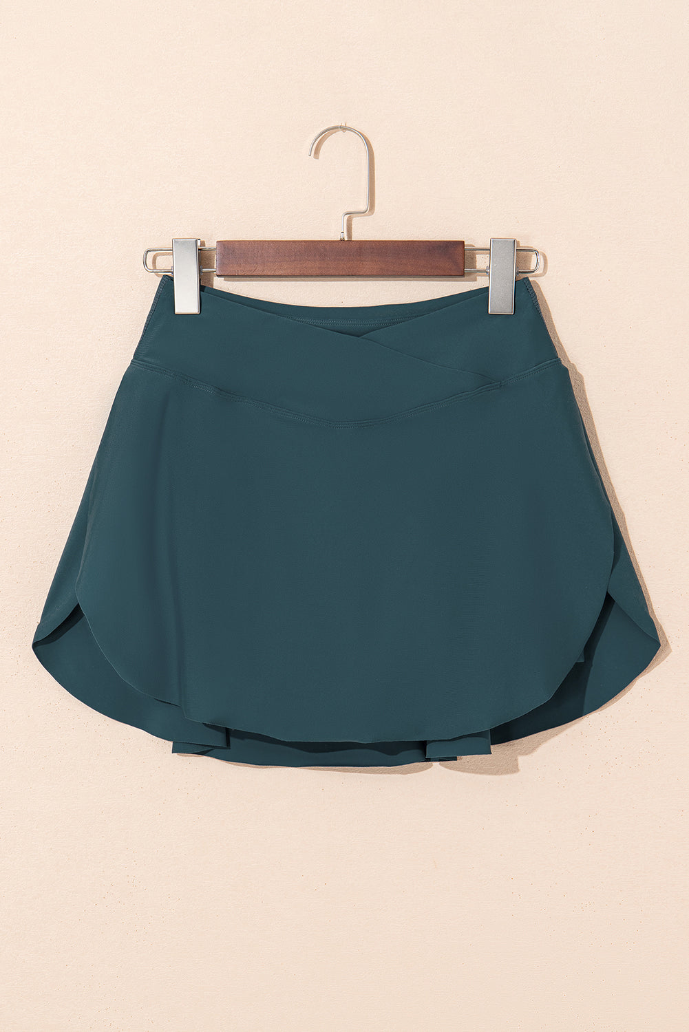 Sea Green Solid Pocketed Crossover High Waist Swim Skort