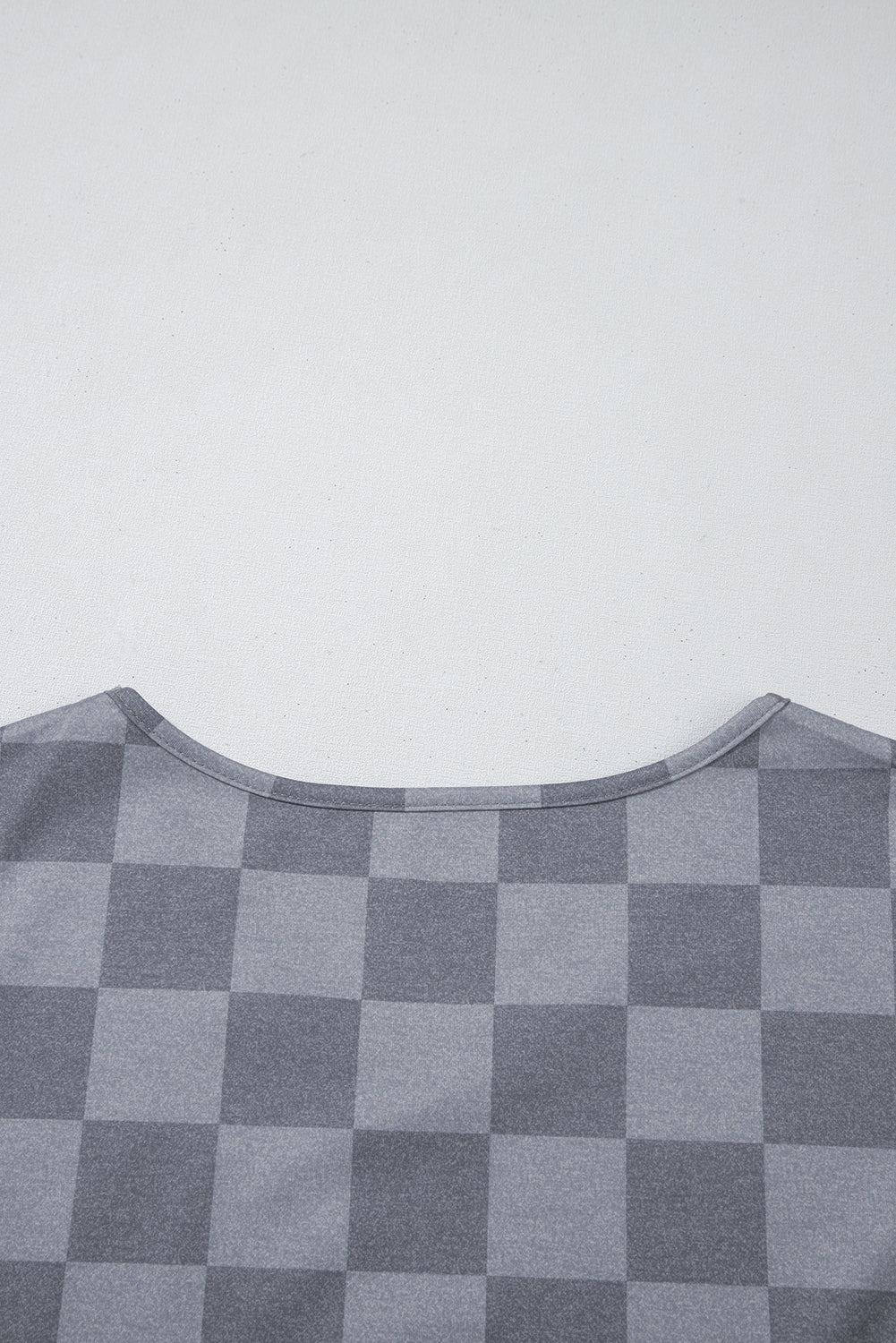 Gray Checkered V Neck Tee Drawstring Shorts Lounge Set