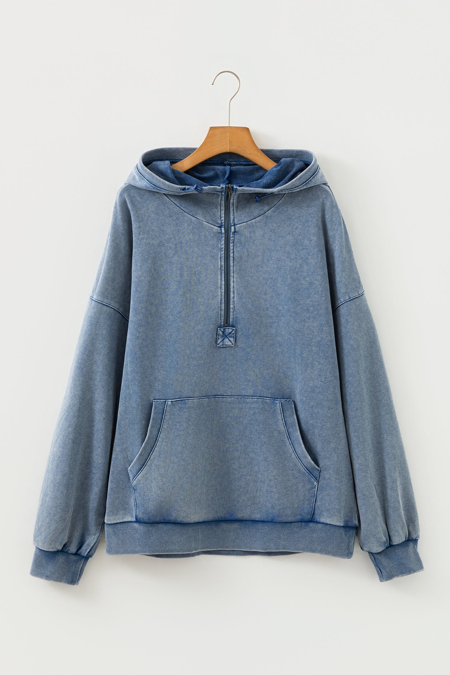 Ashleigh Blue Half Zip Kangaroo Pocket Mineral Wash Baggy Hoodie
