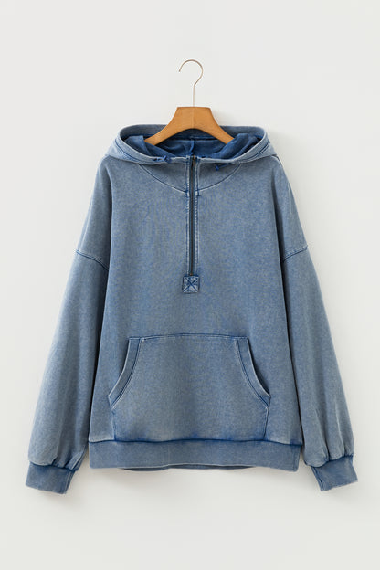 Ashleigh Blue Half Zip Kangaroo Pocket Mineral Wash Baggy Hoodie