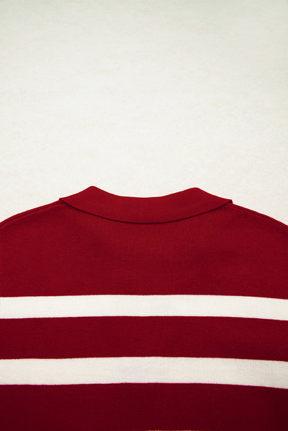 Red Stripe Collared Split Neck Sweater Vest