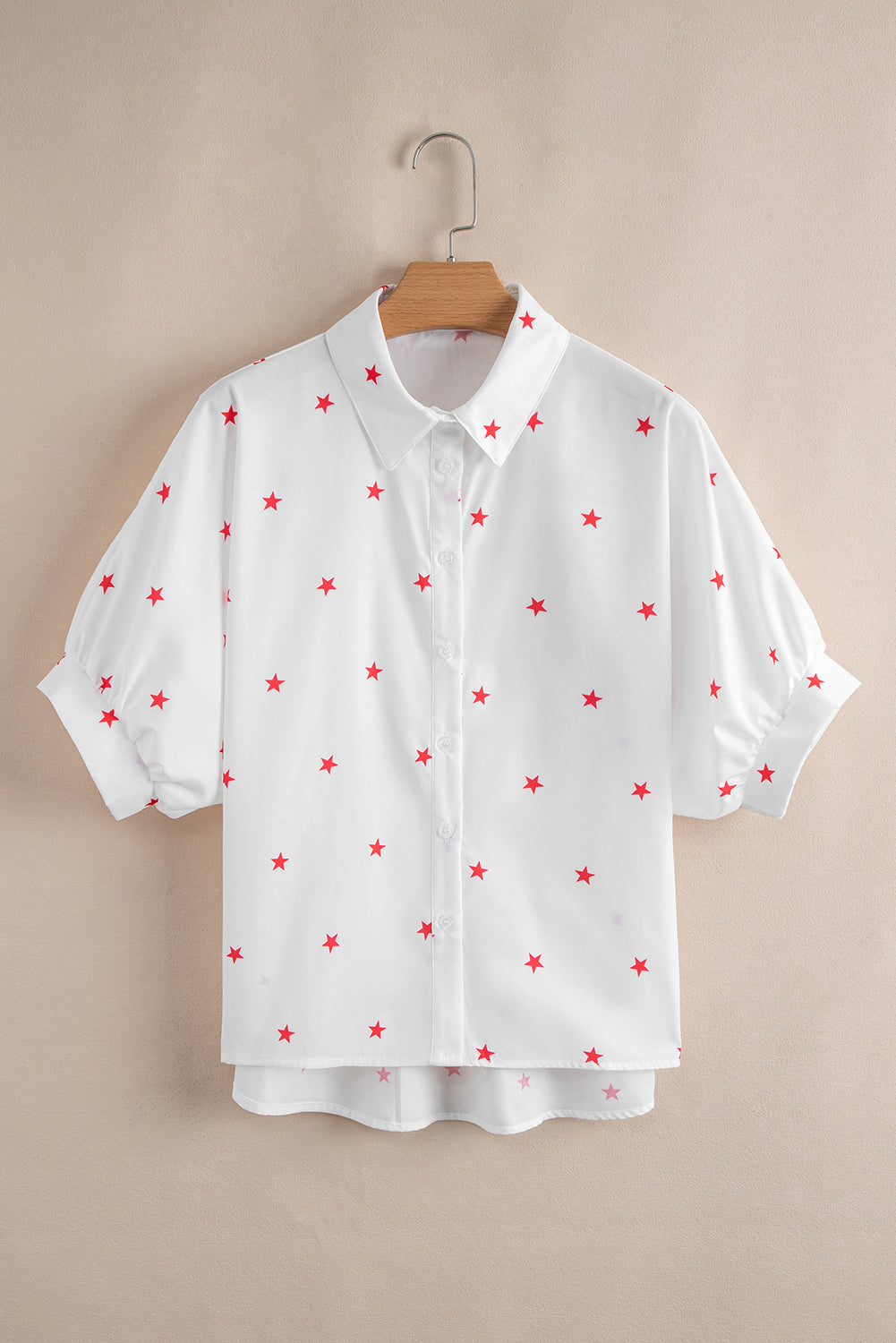 White Little Stars Printed Loose Half Sleeve Loose Shirt