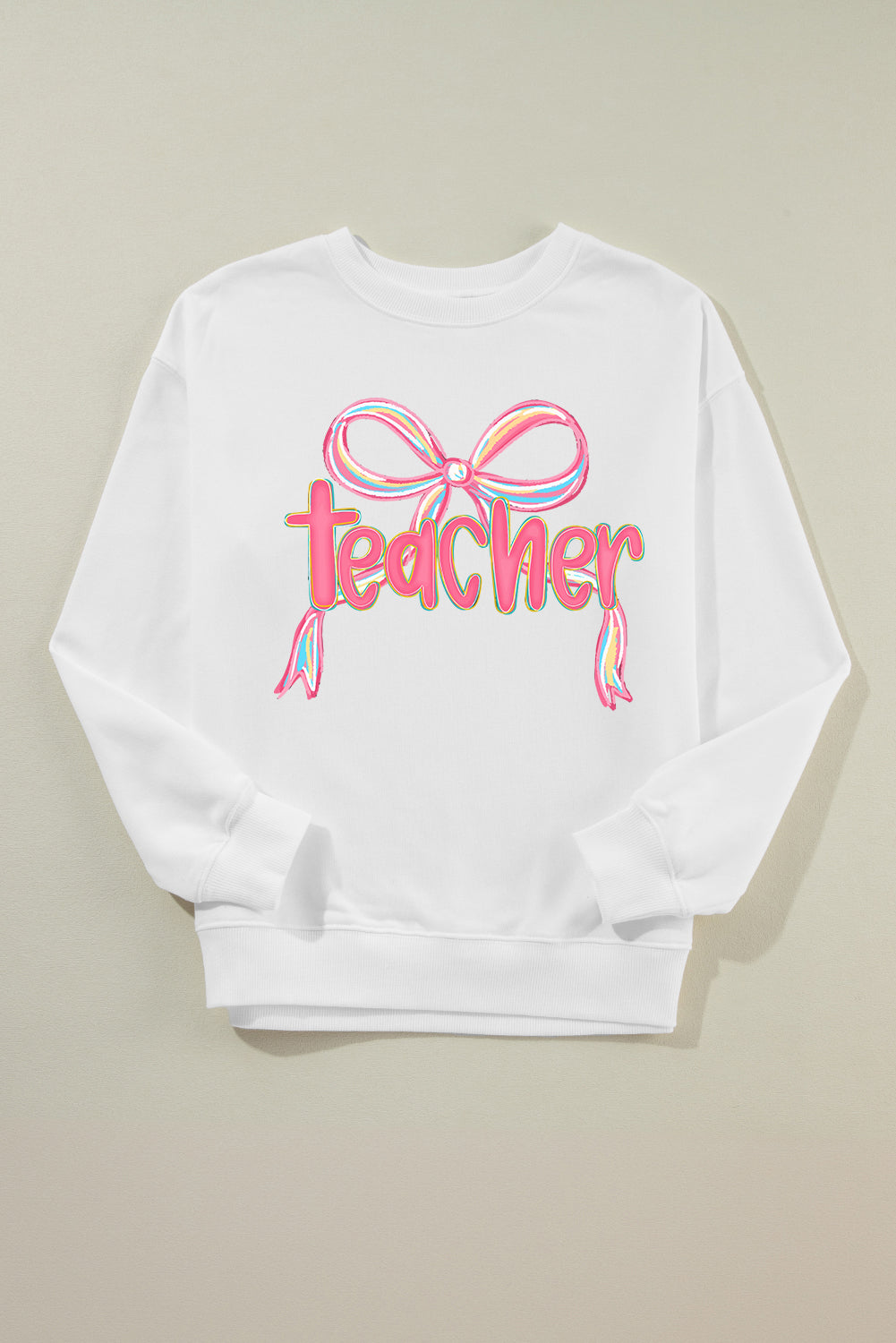 White Teacher Bow PNG Graphic Pullover Sweatshirt
