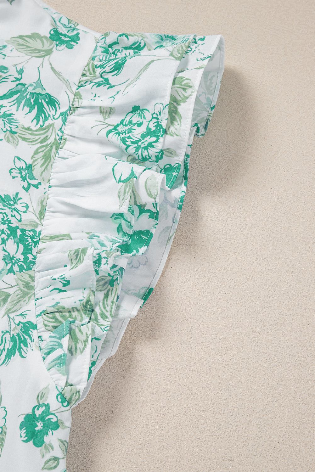 Green Floral Print Ruffle Sleeve Frilly Button Up Shirt